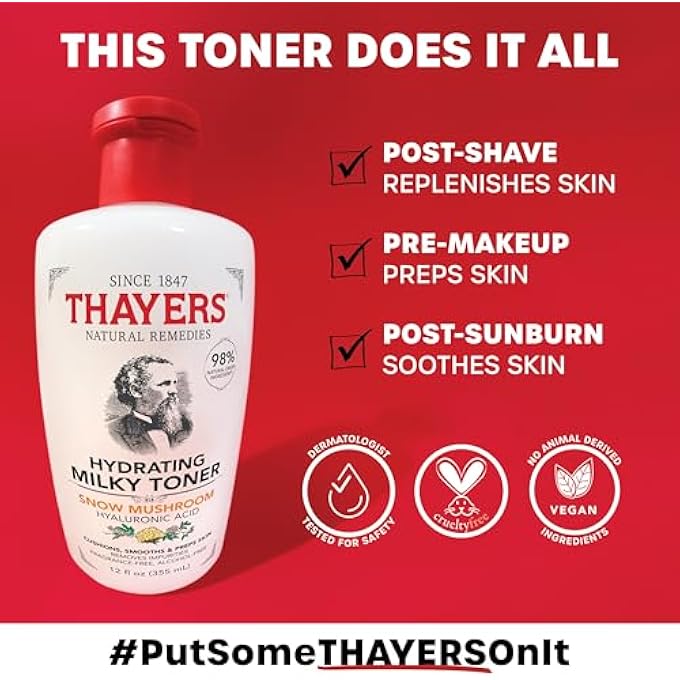 THAYERS MILKY HYDRATING FACE TONER WITH SNOW MUSHROOM, HYALURONIC ACID AND ELDERFLOWER, DERMATOLOGIST RECOMMENDED GENTLE ALCOHOL FREE FACIAL SKINCARE FOR DRY AND SENSITIVE SKIN, PARABEN FREE, 3 FL OZ - Image 3